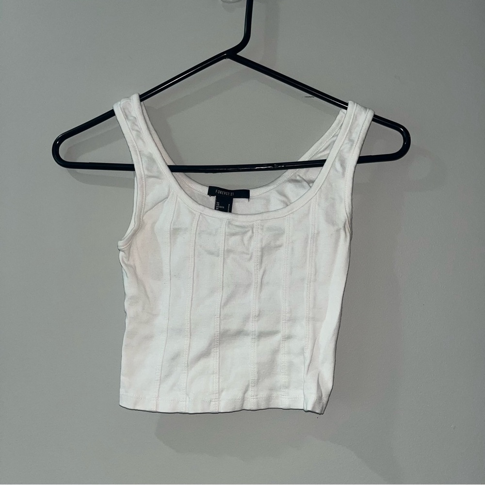 Forever 21 White Ribbed Tank Top